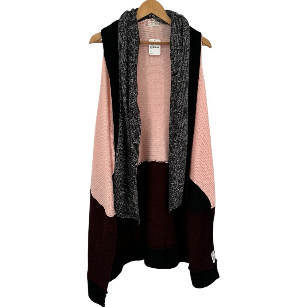 Free People Knit Wit Patchwork Sweater Vest One Size Cardigan Scarf NWT Pink